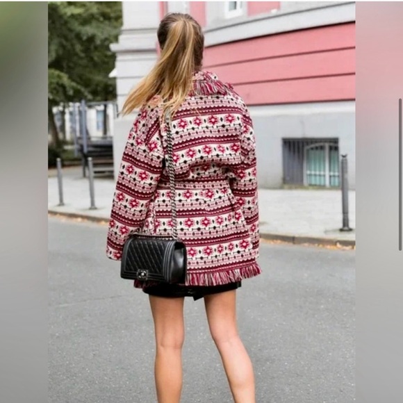 NWTZara Woman XS Tribal Print Navajo Jacquard Aztec Cardigan Sweater Coat Jacket - Picture 12 of 15